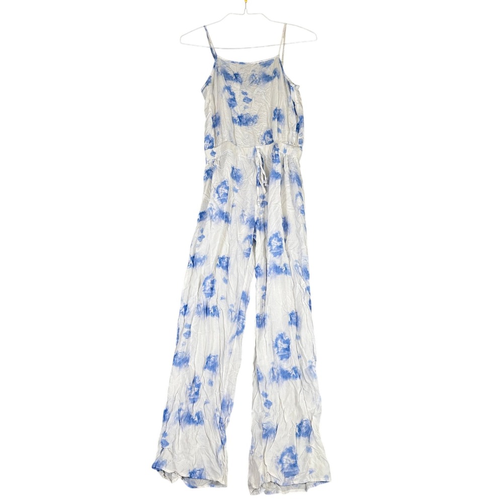 Shinestar Blue White Tie Dye Sleeveless Jumpsuit Rayon Wide Leg Medium SD4806A